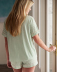ELSIE SHORTIE PAJAMAS | GREEN & WHITE STRIPES