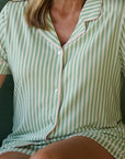 ELSIE SHORTIE PAJAMAS | GREEN & WHITE STRIPES