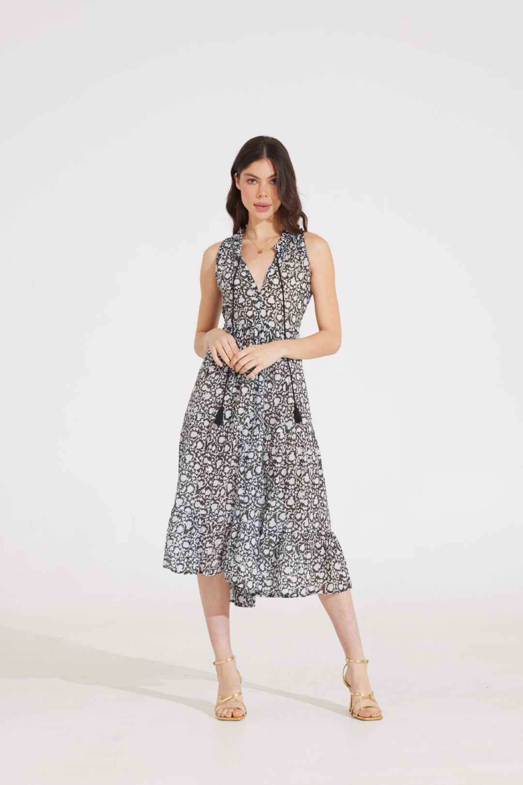 Black and White Midi Dress GRAPEVINE BLACK Kahora Kahora Palm Beach