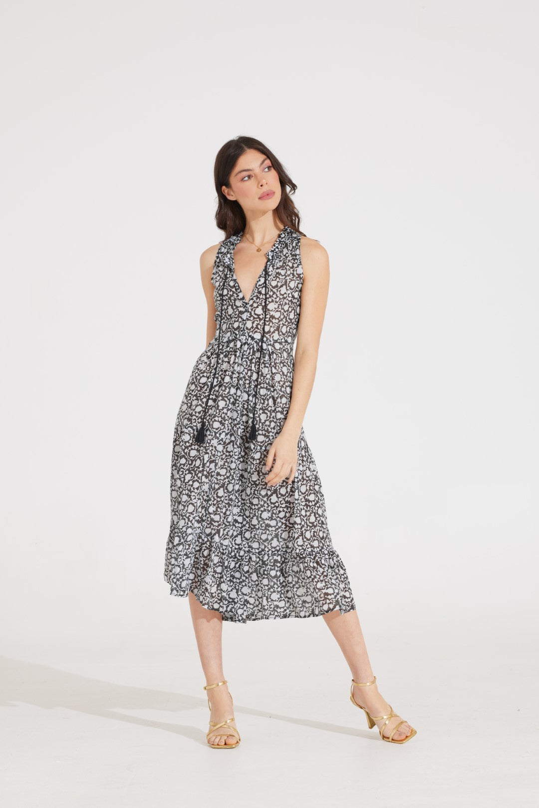 Black and White Midi Dress GRAPEVINE BLACK Kahora Kahora Palm Beach