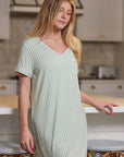 LAURA NIGHTGOWN | GREEN & WHITE STRIPES