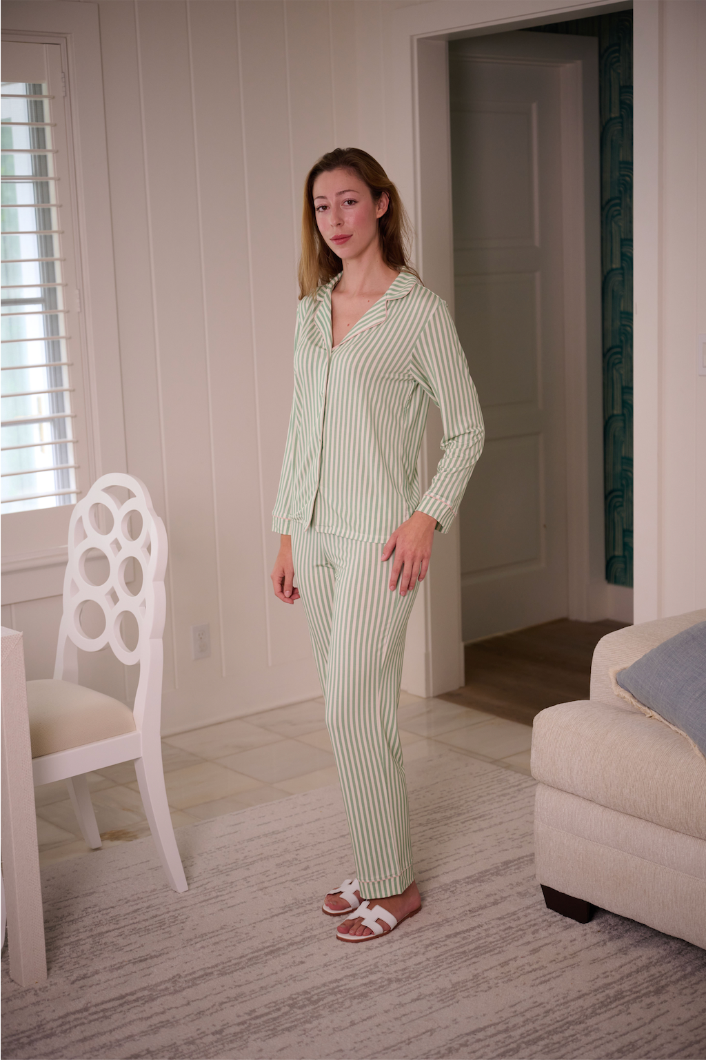 ANDIE LONG PAJAMAS |GREEN STRIPE