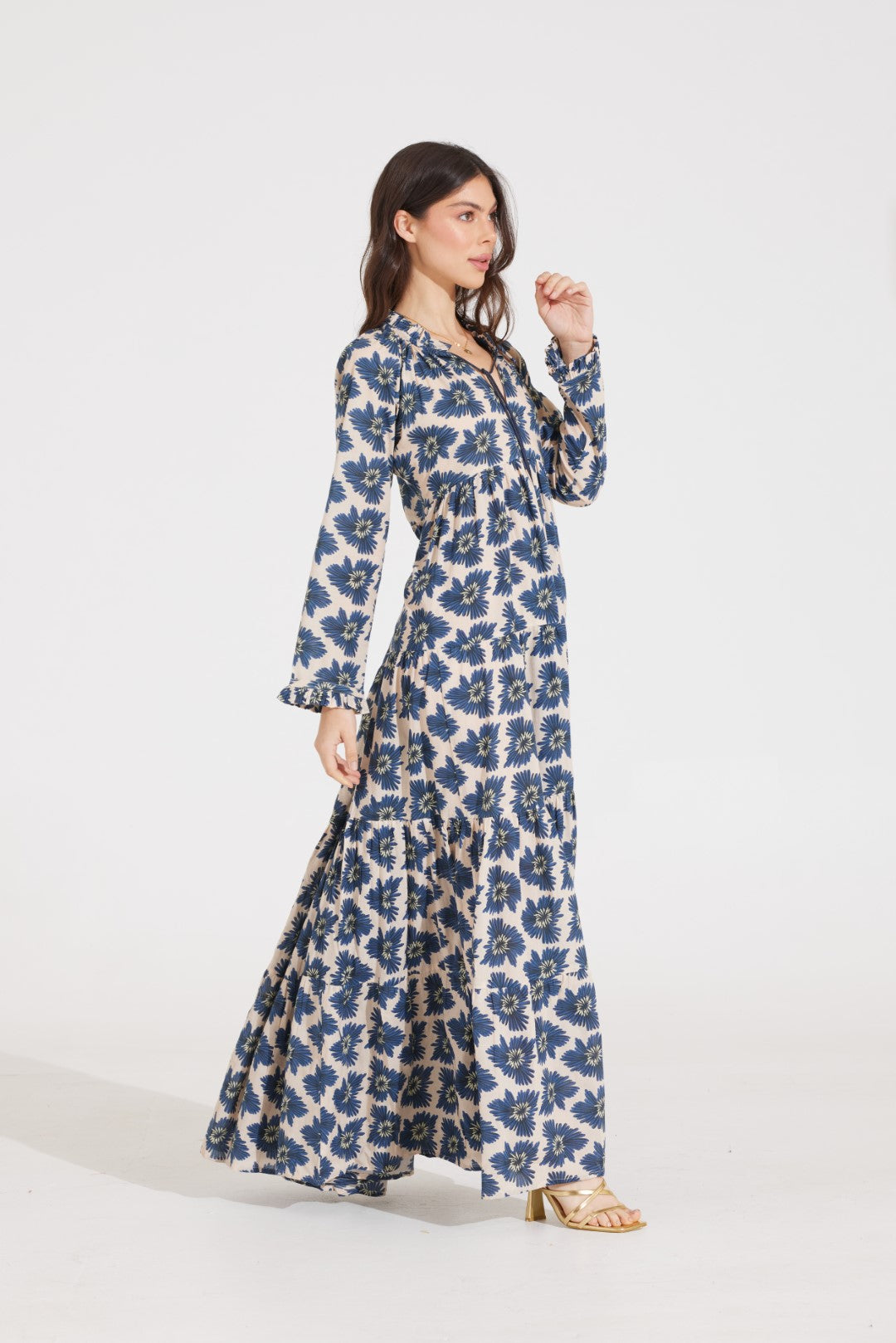 Long Sleeved Vacation Dress | PEACOCK NAVY | Kahora Palm Beach