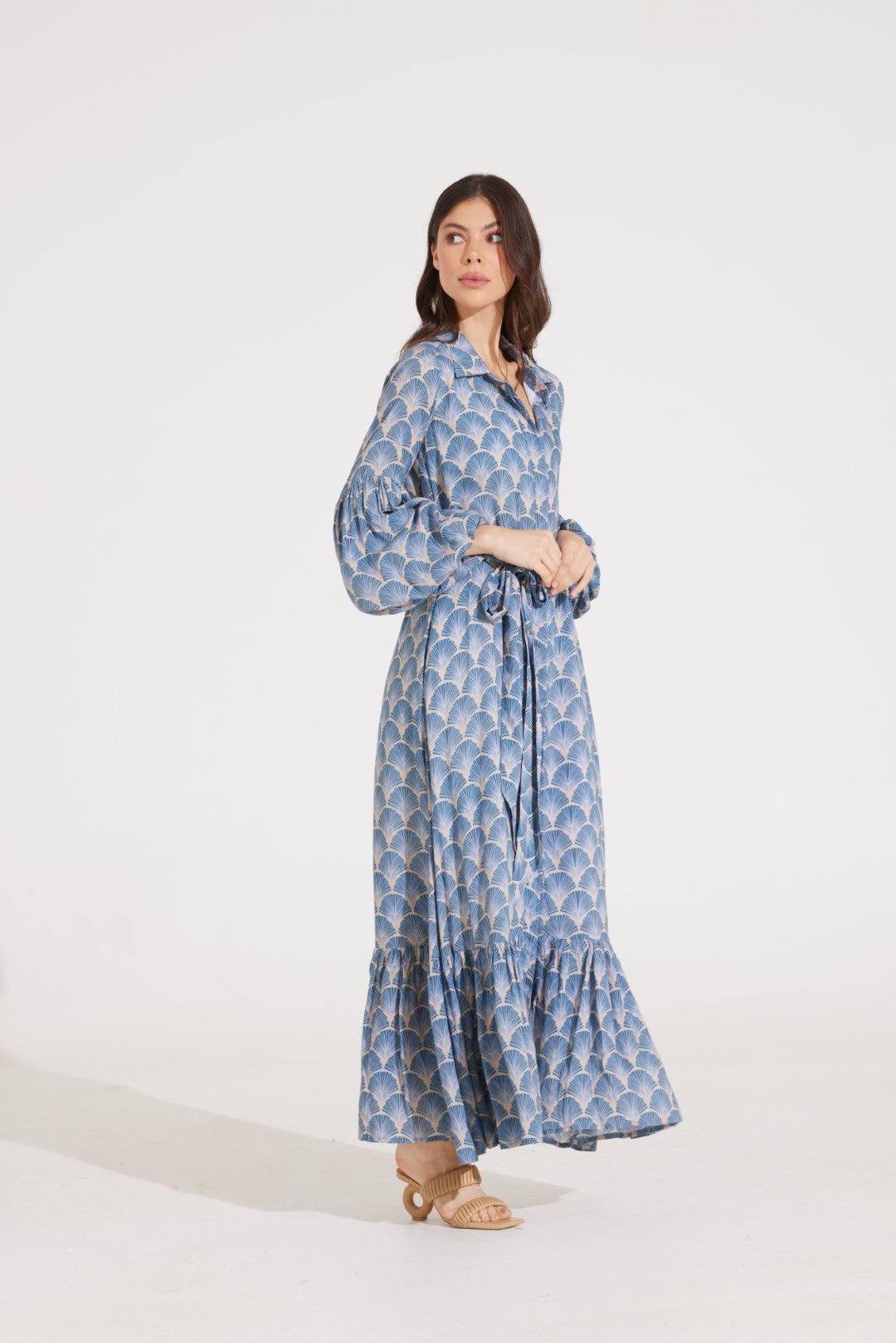 RAYNA DRESS | PALM FAN SKY