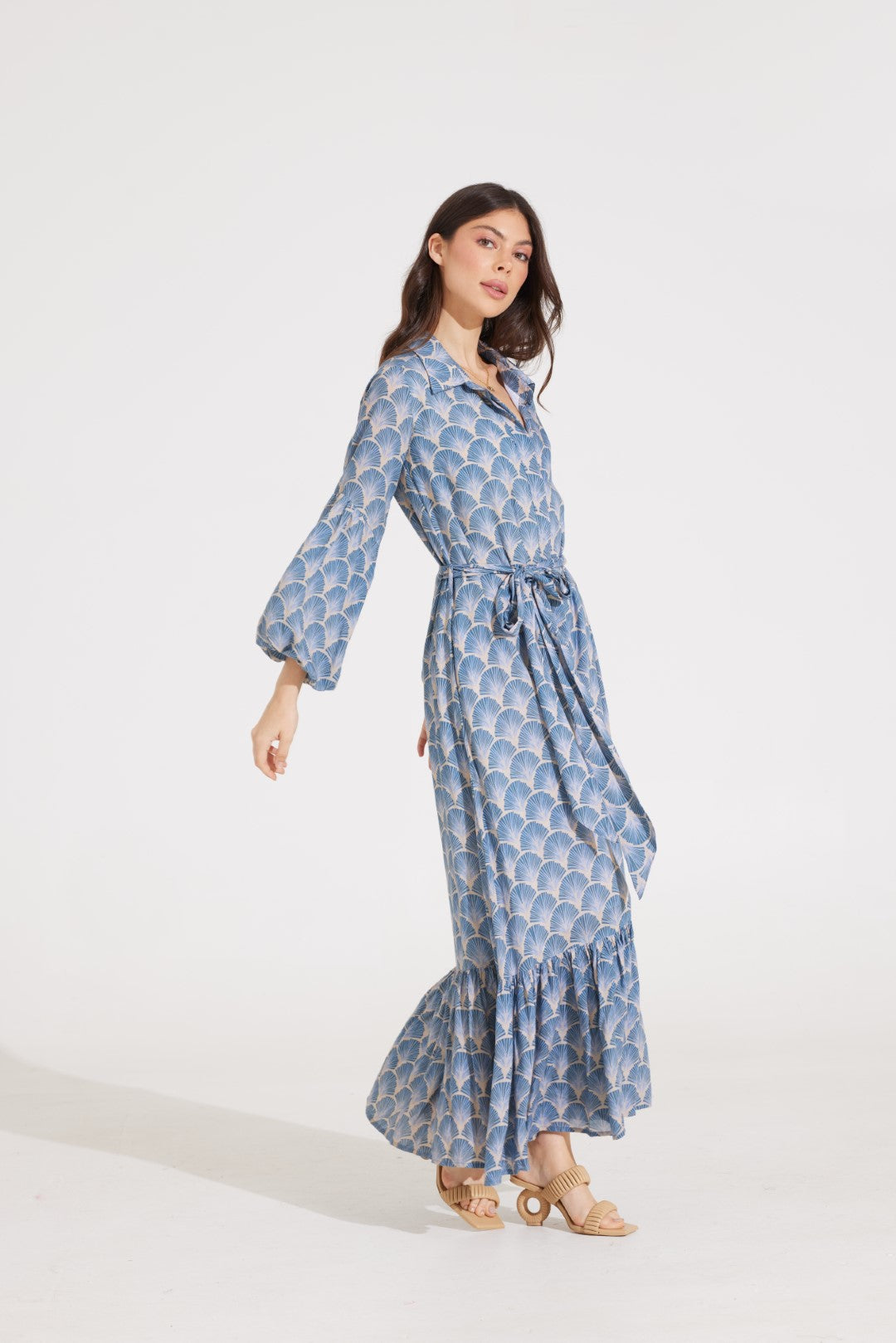 RAYNA DRESS | PALM FAN SKY