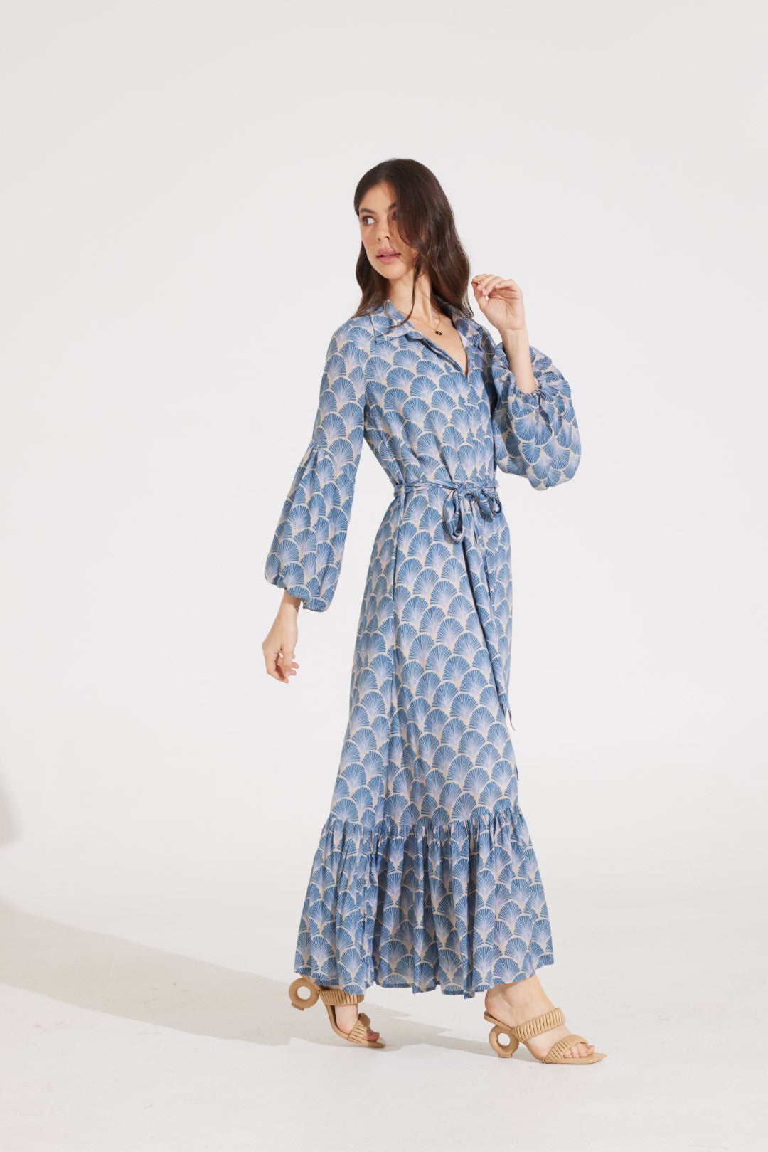RAYNA DRESS | PALM FAN SKY
