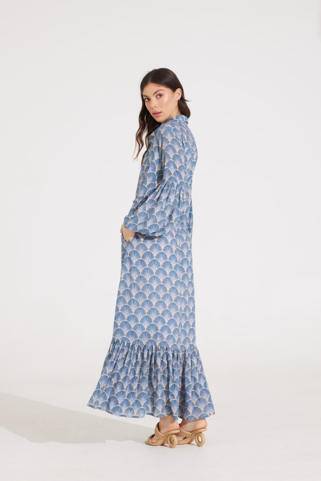RAYNA DRESS | PALM FAN SKY