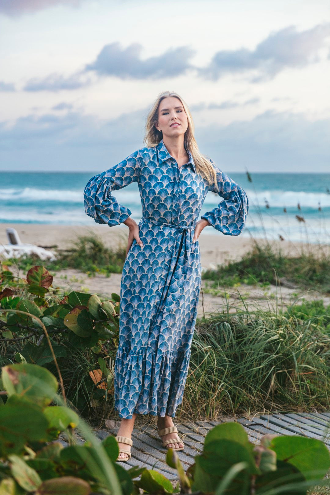 RAYNA DRESS | PALM FAN SKY
