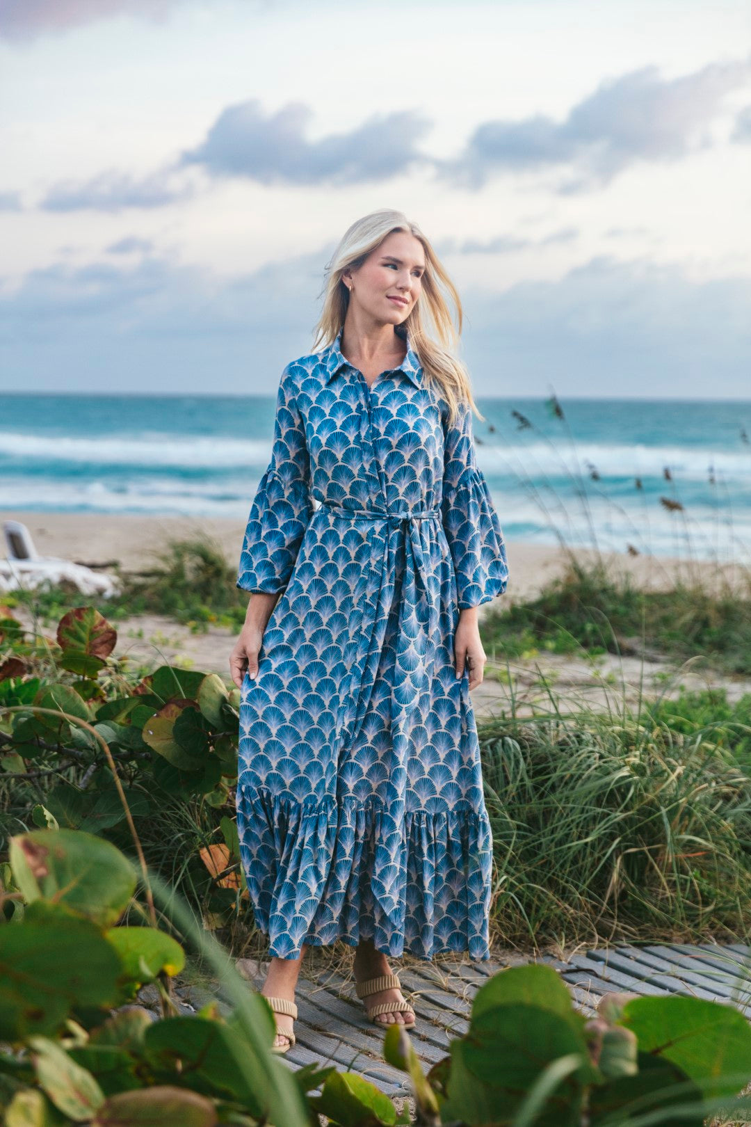 RAYNA DRESS | PALM FAN SKY