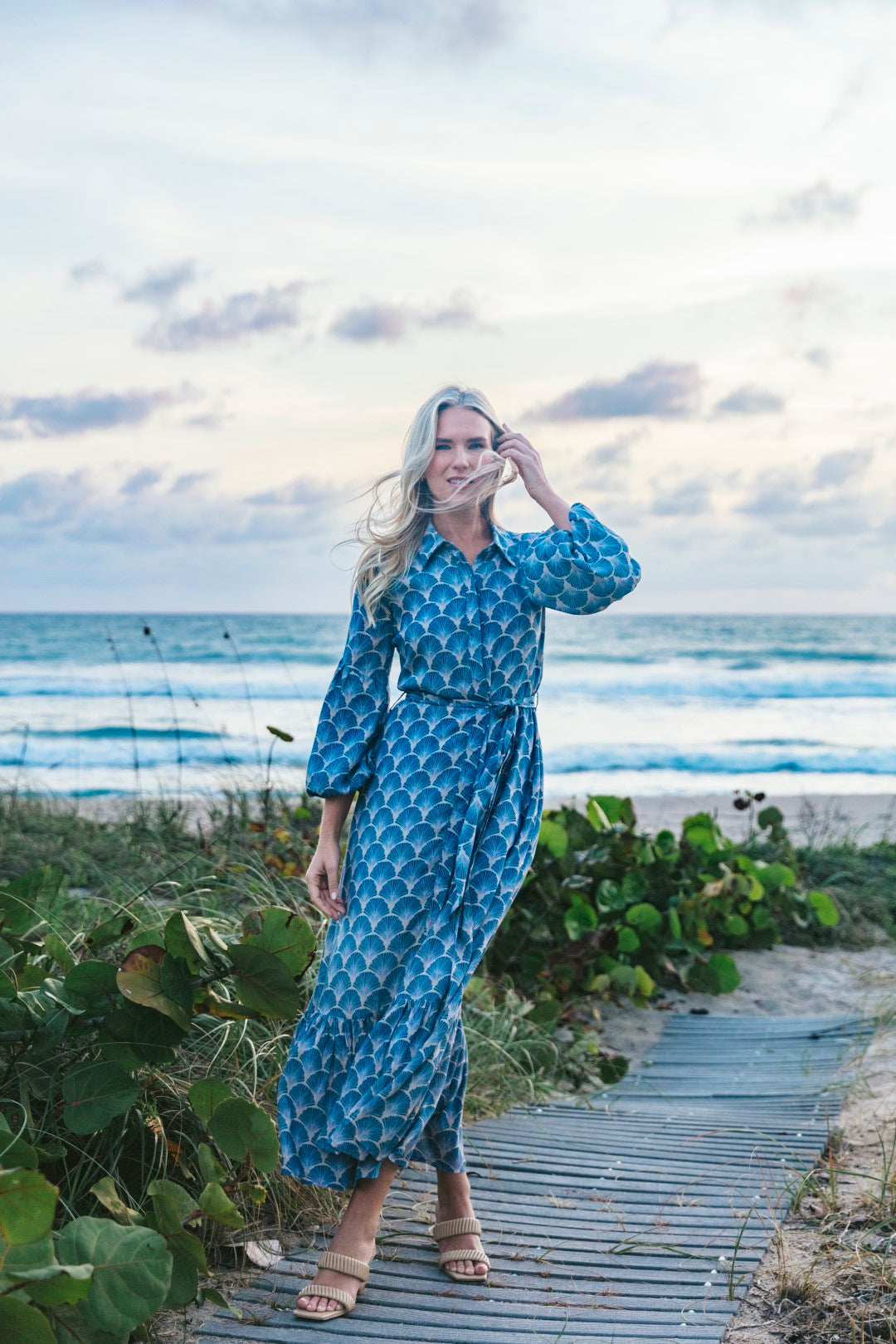 RAYNA DRESS | PALM FAN SKY